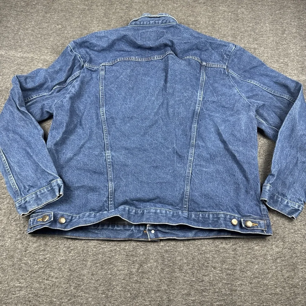 VTG Wrangler Jacket Mens 2XL XXL Jean Jacket Trucker Work Blue Button Distressed